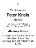 Peter Kneis dødsannonce Lollands Falsters Folketidende 20.02.2017